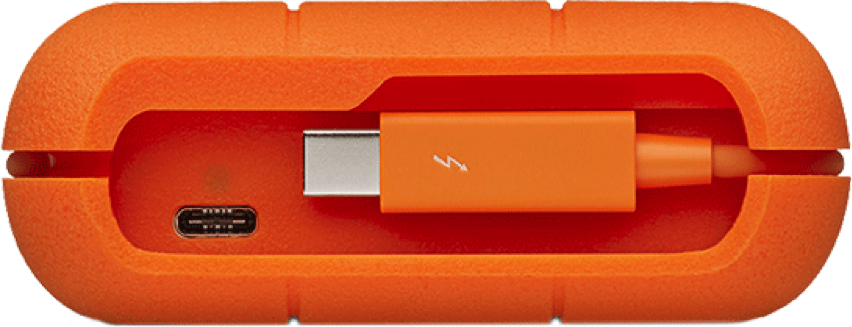 The LaCie Rugged series comes with Thunderbolt as well as with USB-C.